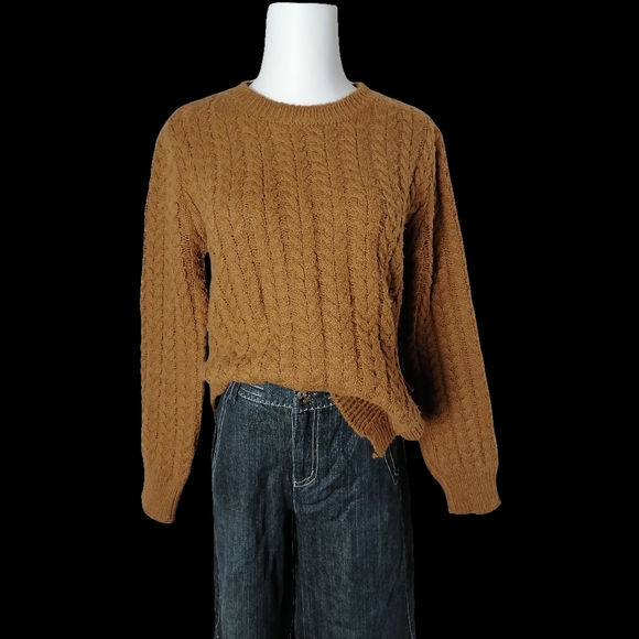 brown crew neck long sleeve knitted top - Picture 3 of 6